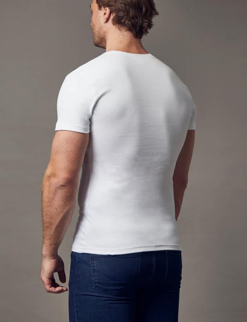 palglg Mens Short Sleeve Cotton Muscle Slim Fitted Sport Henley T-Shirt with Button White M - Image 2